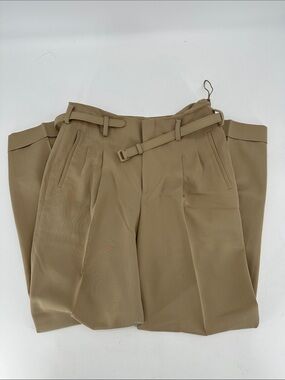 Ralph Lauren Purple Label
Tan Wool Wide-Leg High-Waist Cuff-Hem Trousers 2